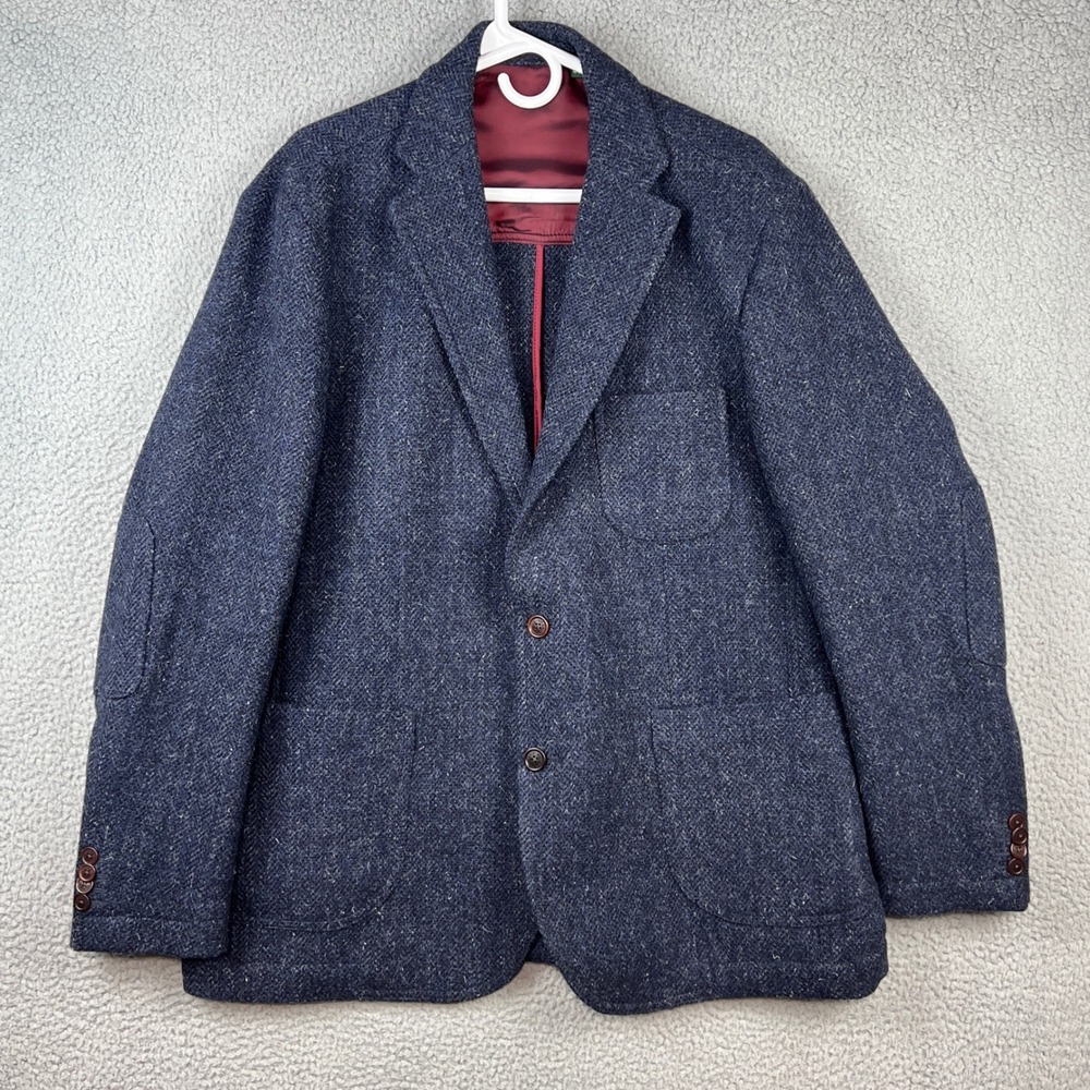 Orvis Mens 100% Wool Highland Tweed Sport Coat Heather Blue 2M56 Portugal 44R